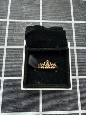 Pandora Rose Gold Princess Tiara Ring with Clear Cubic Zirconia Stone